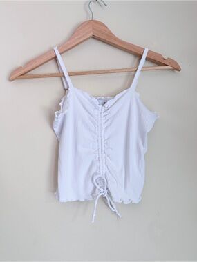 Hollister White Ribbed Ruched Drawstring Cami
